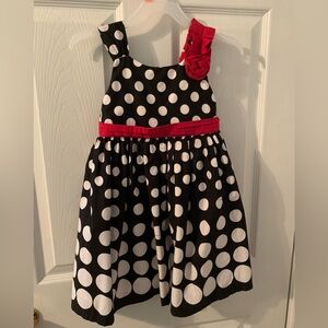 black dress with white polka-dots and red sash! (size-4)